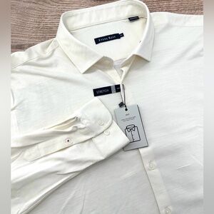 Stone‎ Rose Men’s XXL Off White Knit Stretch Long Sleeve Button Dress Shirt NWT
